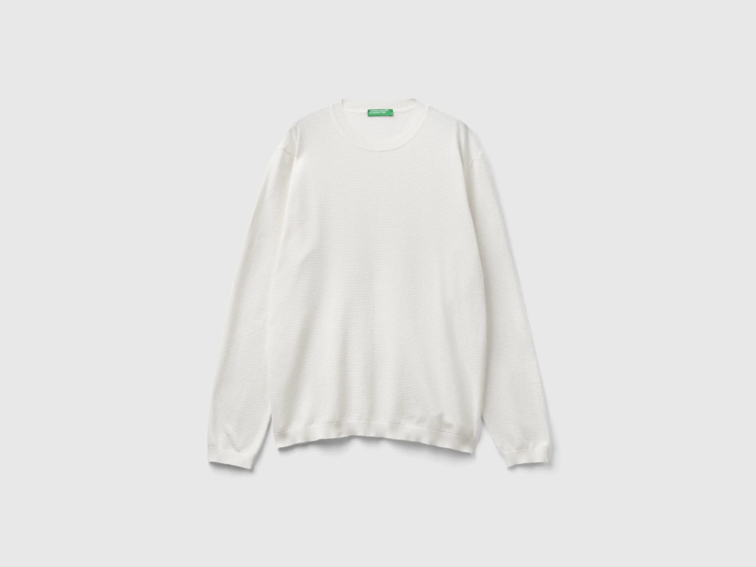 100% cotton crew neck sweater - Creamy White | Benetton