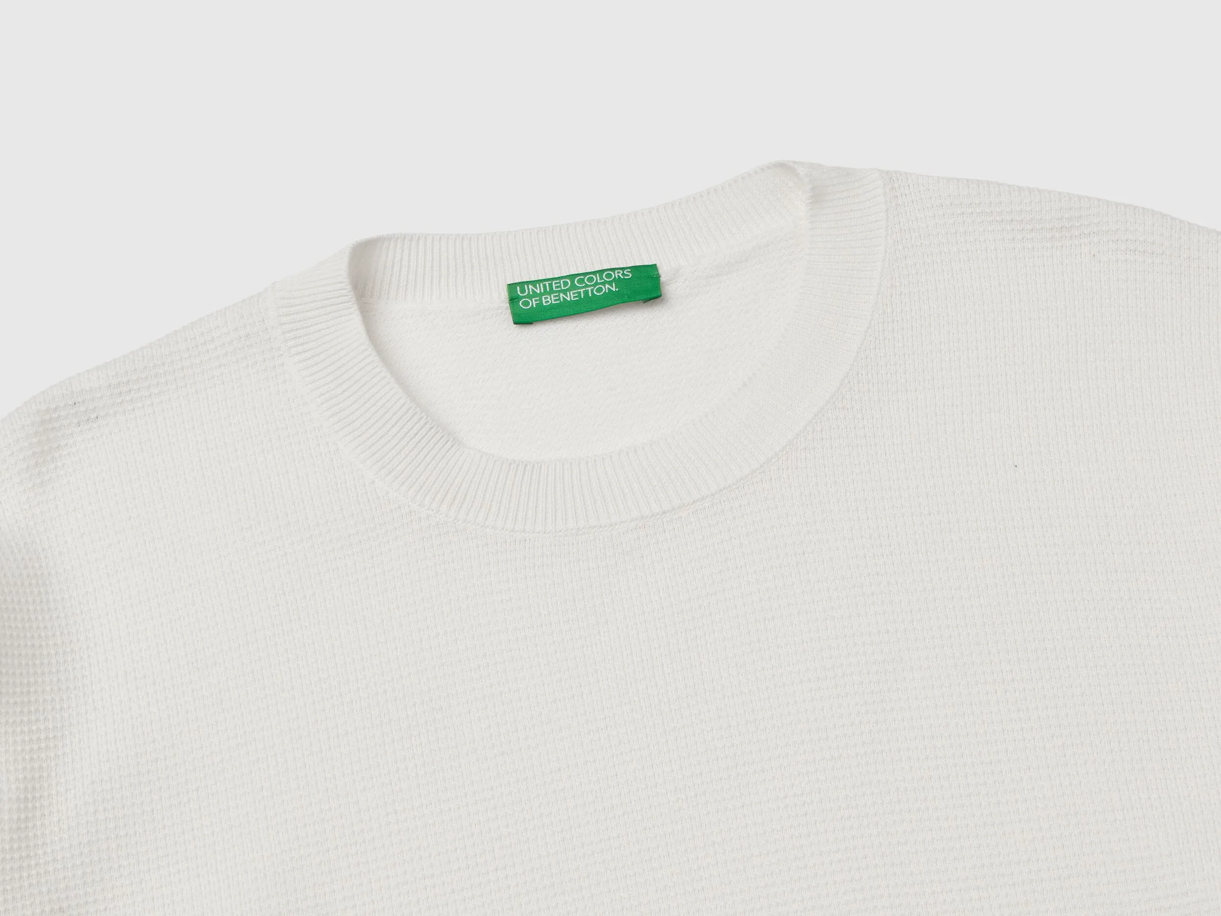 100% cotton crew neck sweater - Creamy White | Benetton