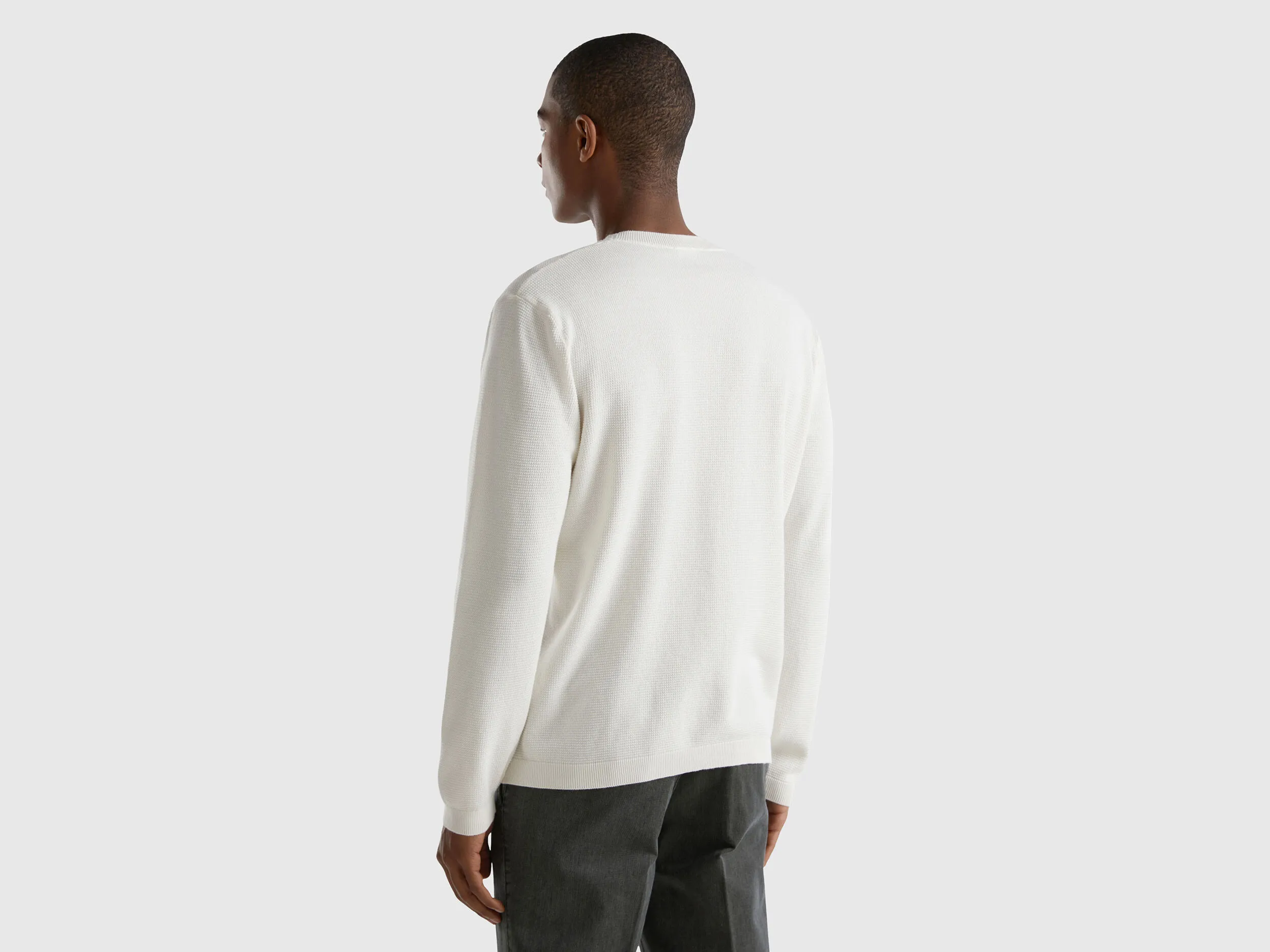 100% cotton crew neck sweater - Creamy White | Benetton