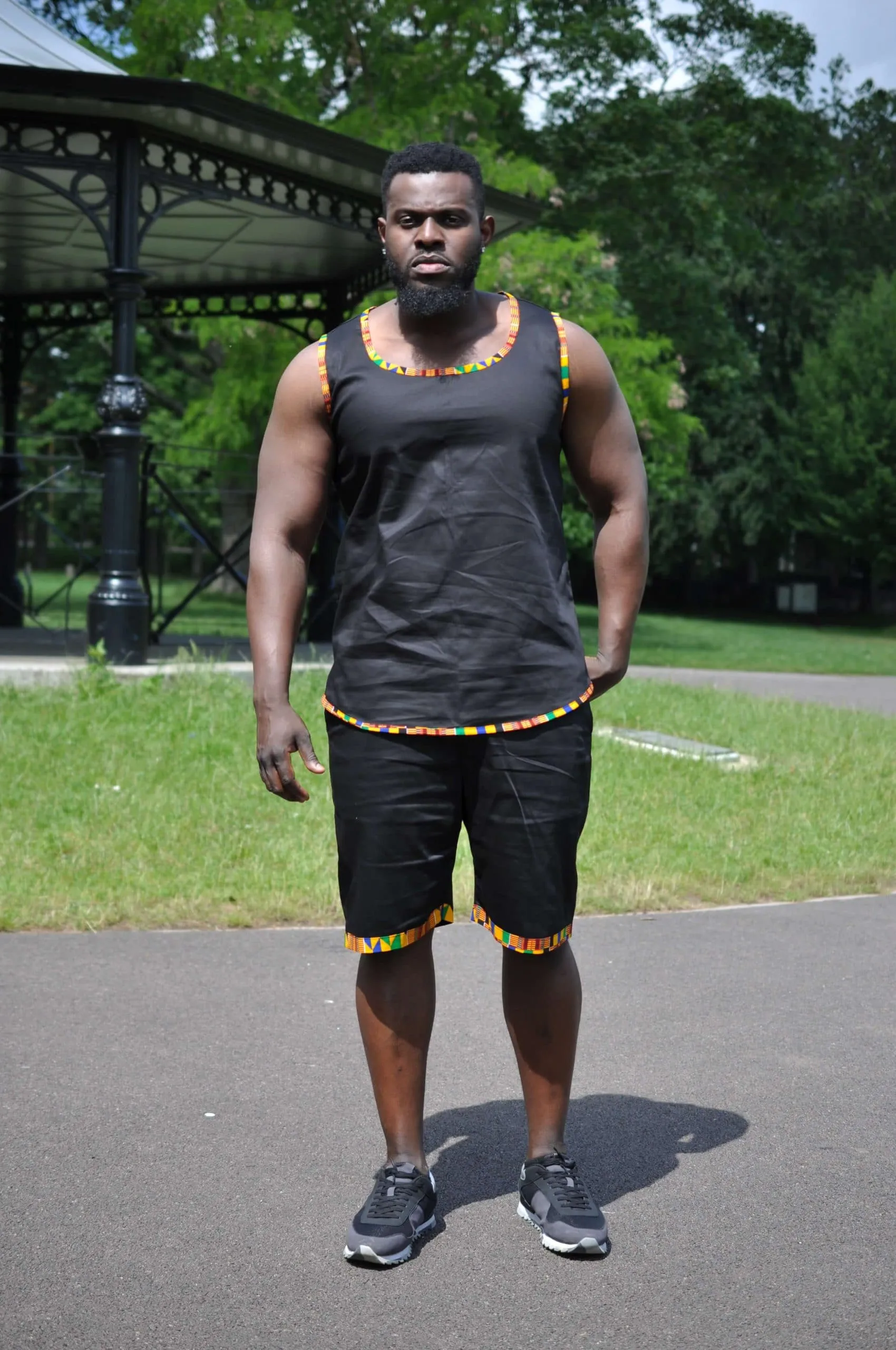 Abasi African Trim Black Two Piece Short Matching Set / Co-ord - African Clothing Store | JT Aphrique