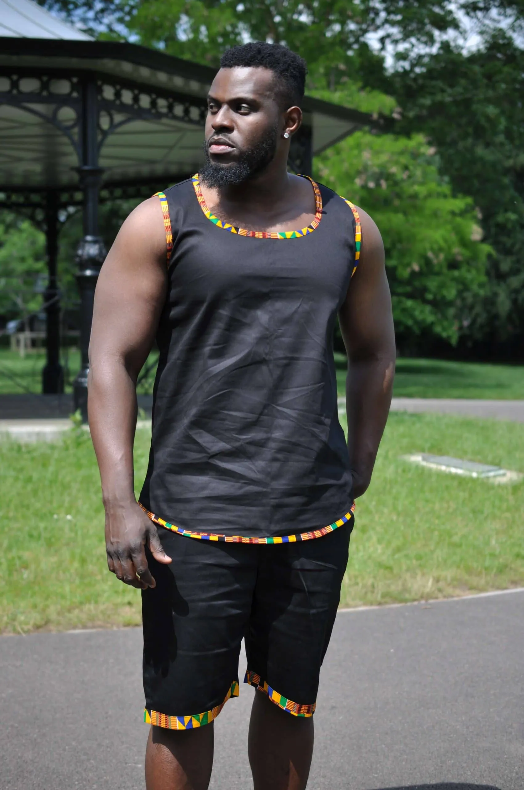 Abasi African Trim Black Two Piece Short Matching Set / Co-ord - African Clothing Store | JT Aphrique