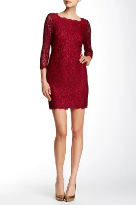 Adrianna Papell - 41864780 Quarter Length Sleeve Lace Dress - 1 Pc Chianti in Size 6 Available