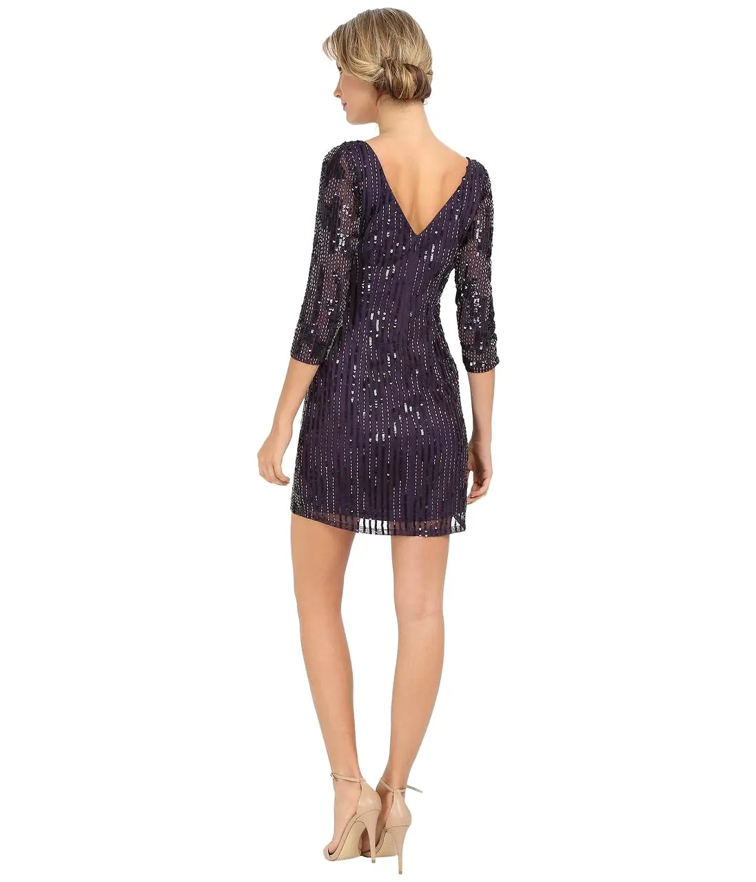 Adrianna Papell - Sequined Quarter Sleeve Dress 41901082