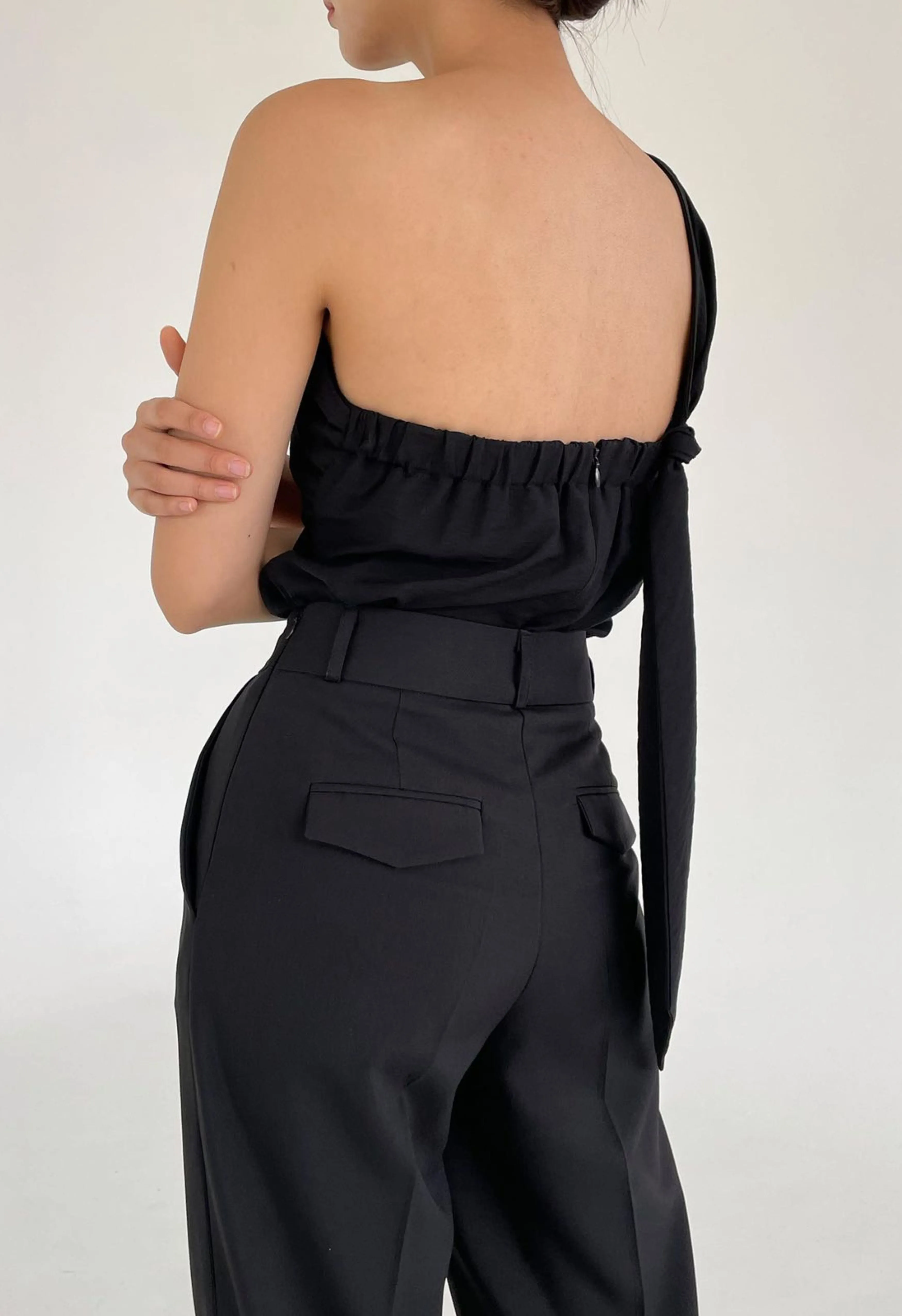 Alina One Shoulder Draped Top in Black