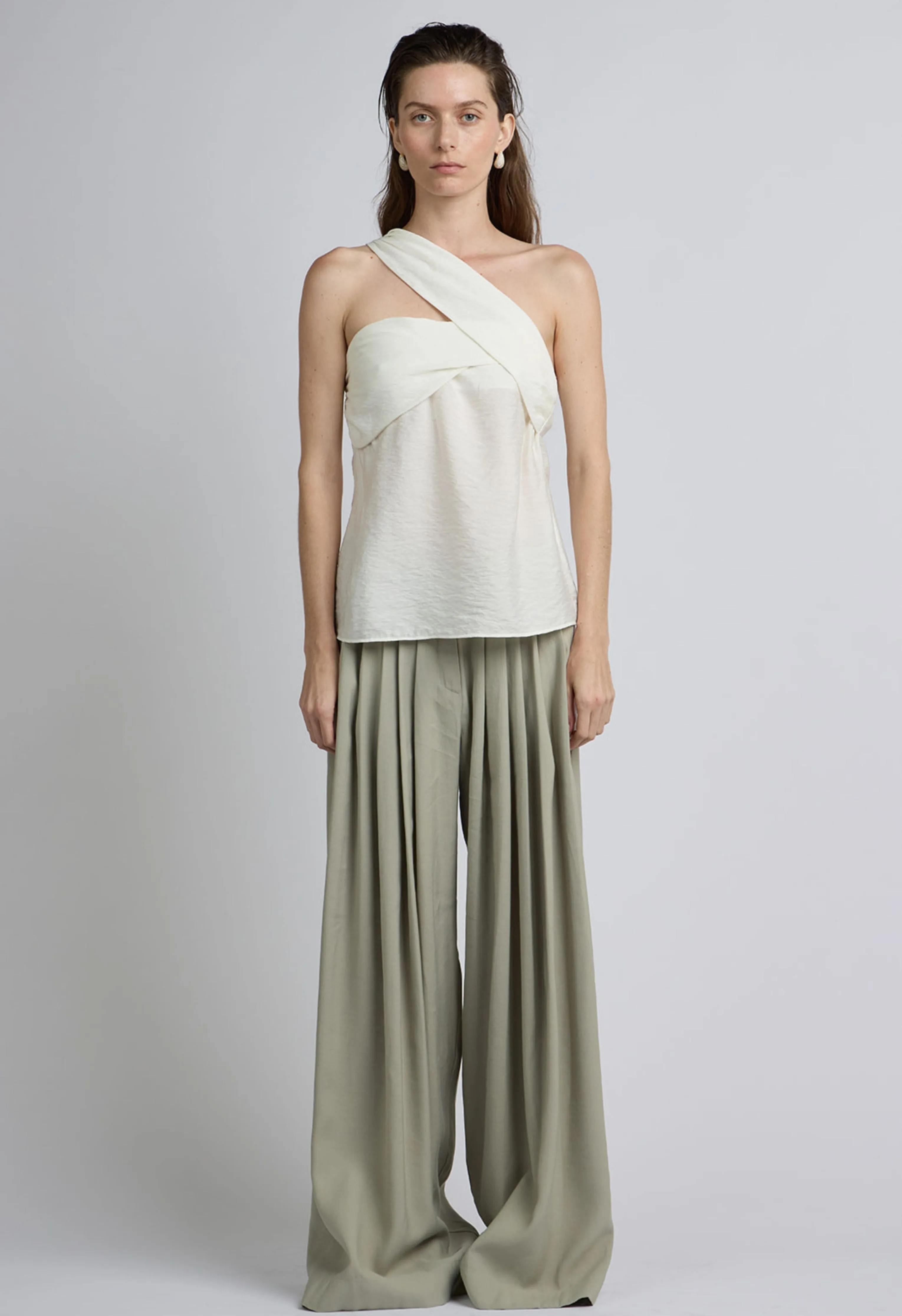 Alina One Shoulder Draped Top in Vanilla