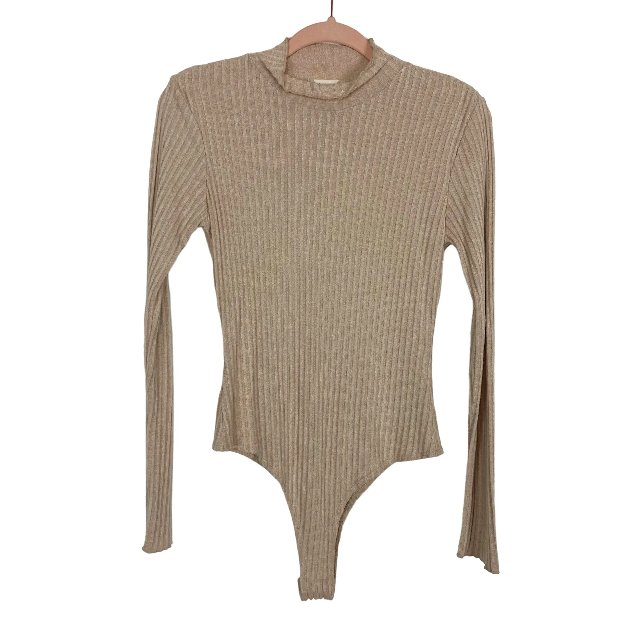 Altar'd State Tan Ribbed Mock Neck Bodysuit- Size S