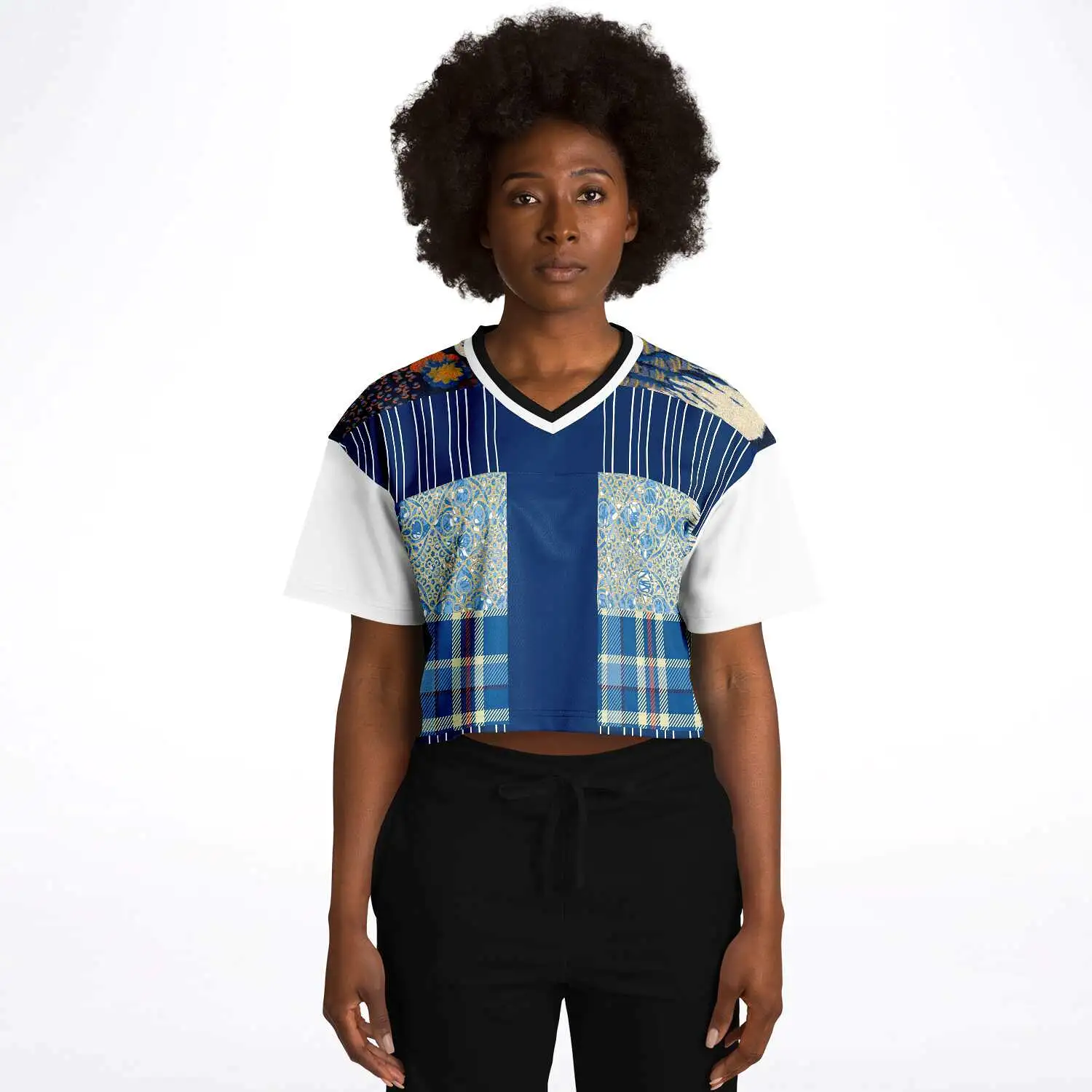 Andromeda Blue Patchwork Crop Jersey