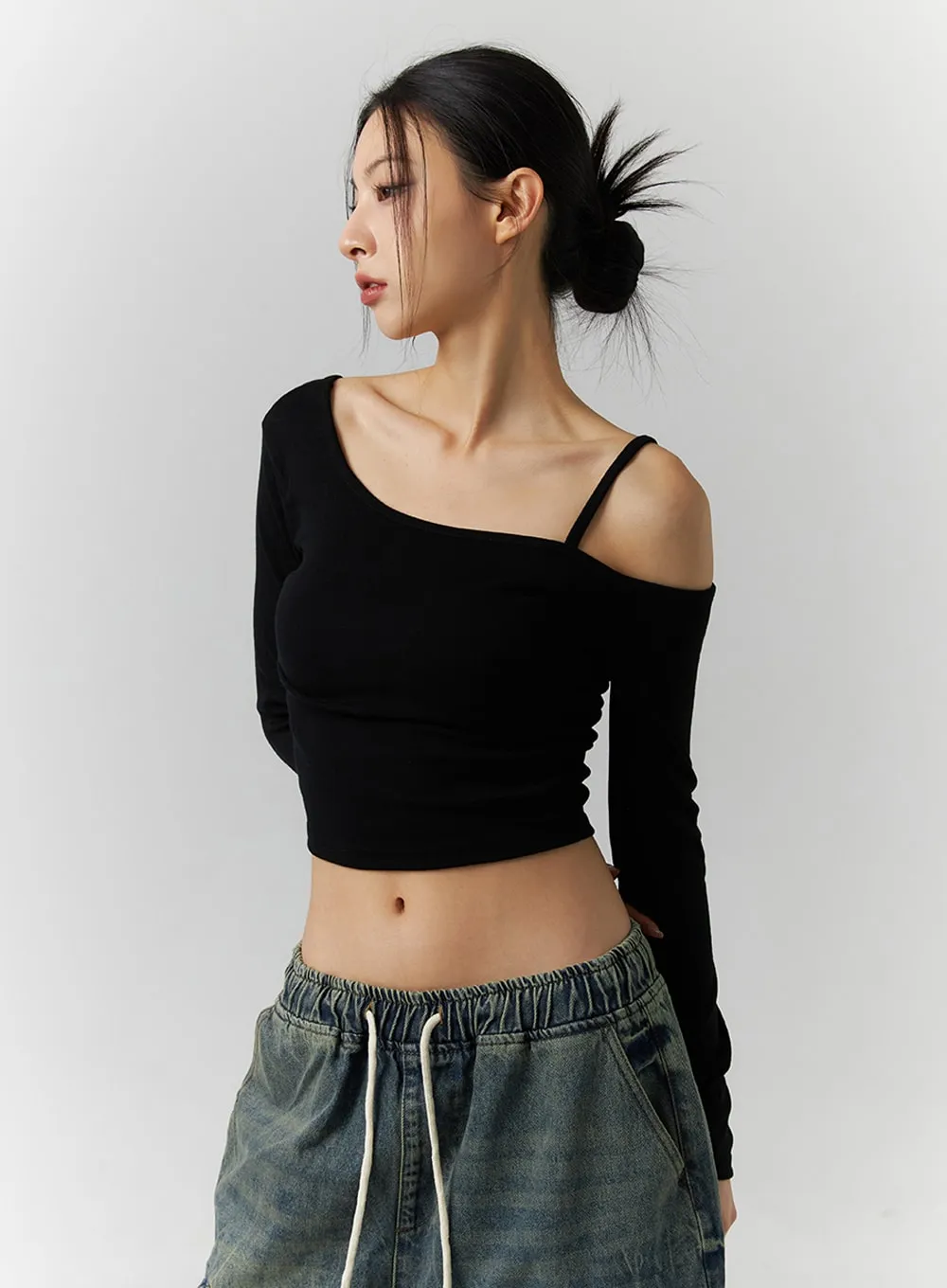 Asymmetrical One-Shoulder Crop Top ID306