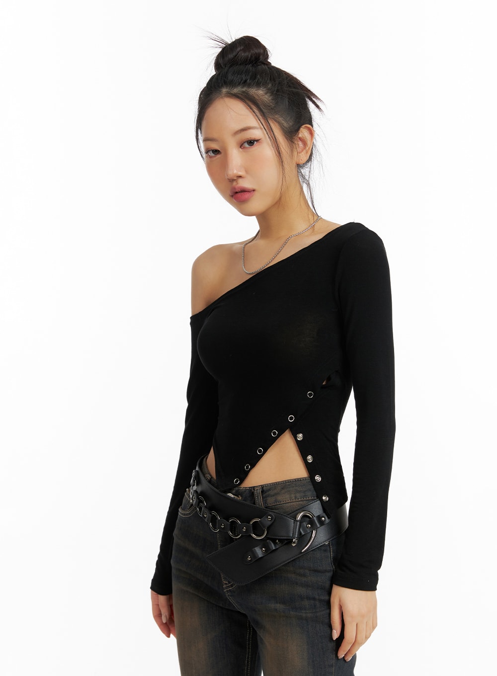 Asymmetrical One-Shoulder Side Cut Long Sleeve CF416