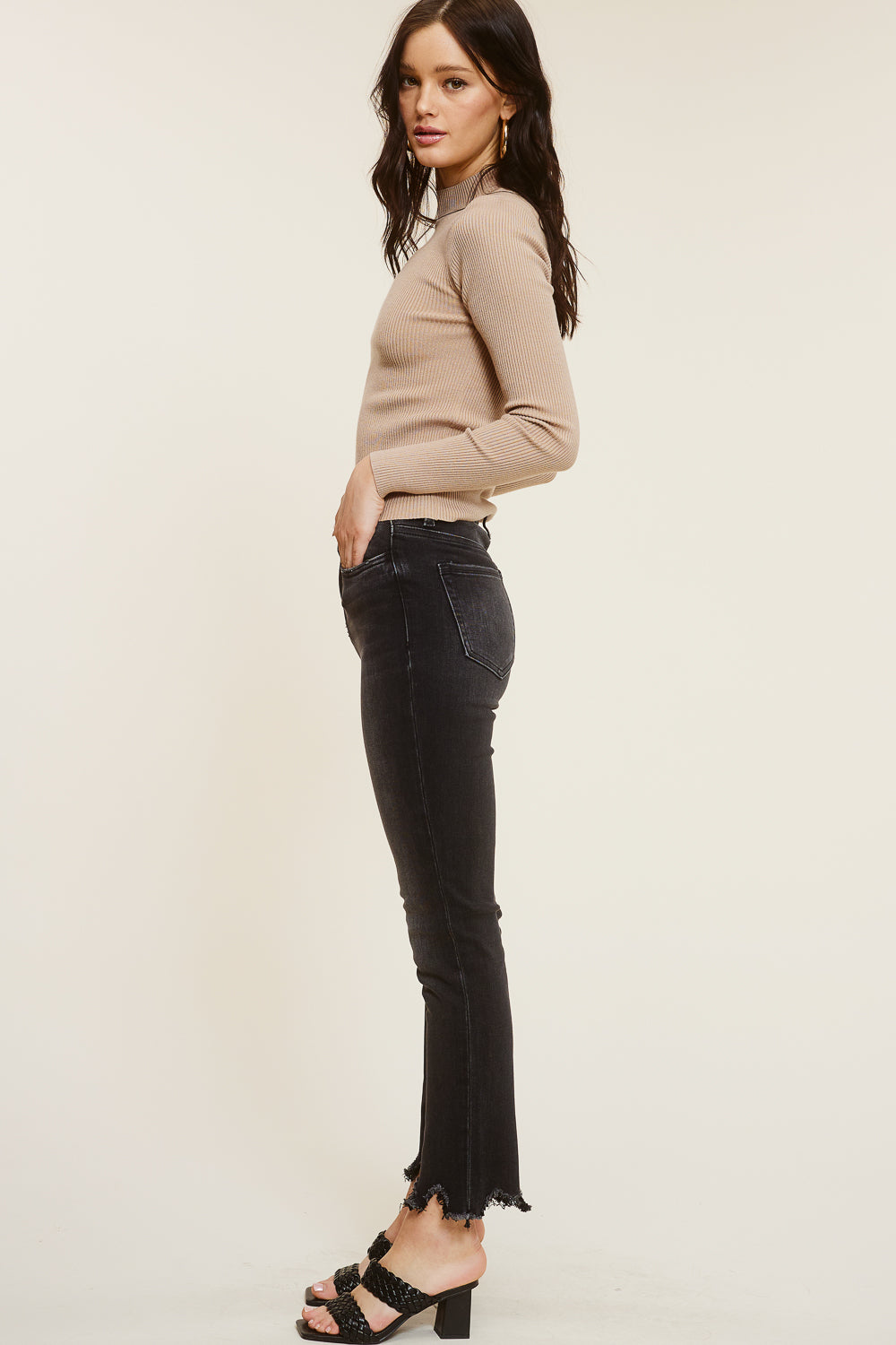 Beige Mock Neck Long Sleeve