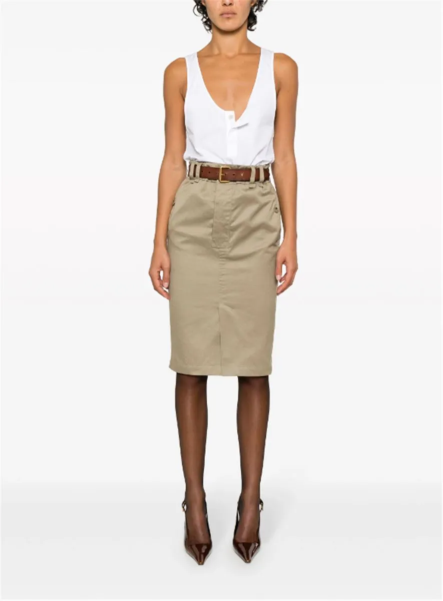 BELTED GABARDINE PENCIL SKIRT