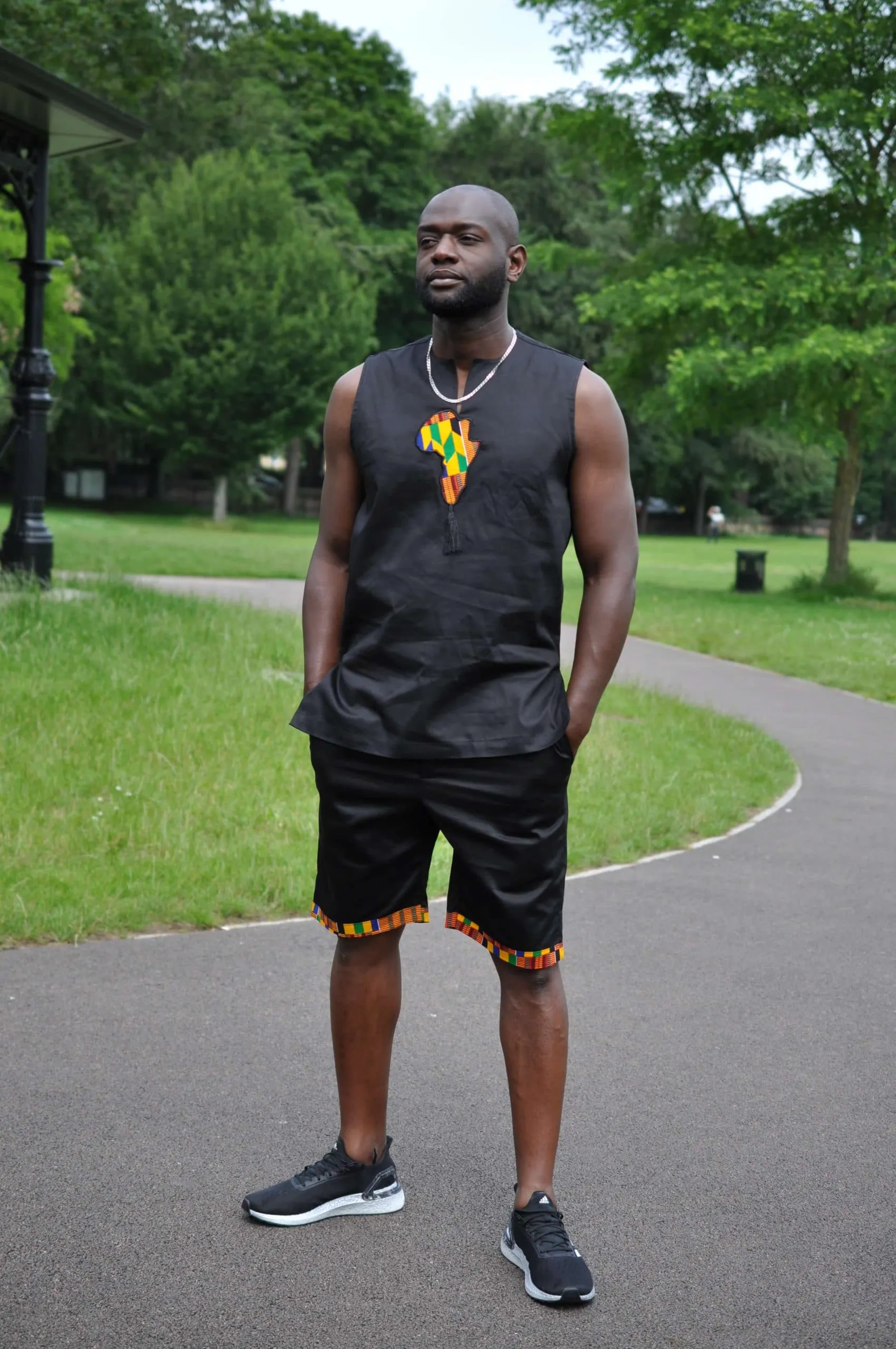 Black & African Print Trim Short Pants Matching Set / Co-ord - African Clothing Store | JT Aphrique