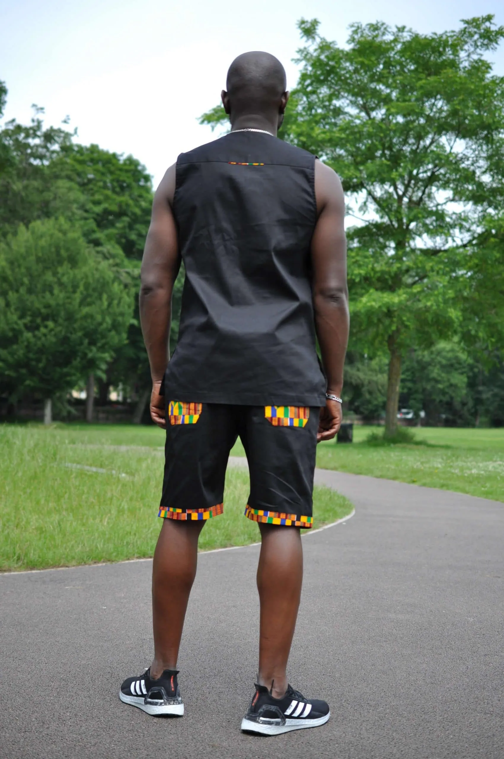 Black & African Print Trim Short Pants Matching Set / Co-ord - African Clothing Store | JT Aphrique