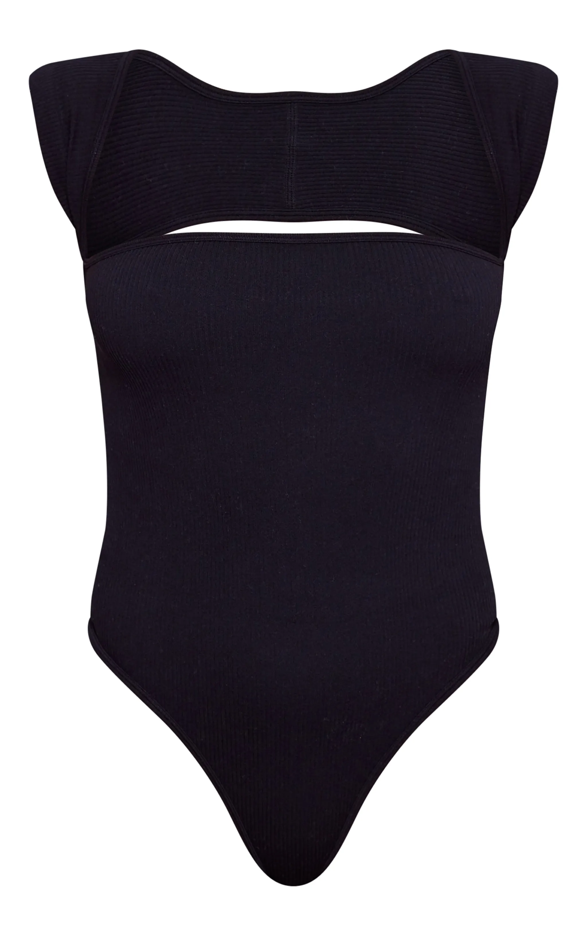 Black Contour Rib Cut Out Short Sleeve Bodysuit