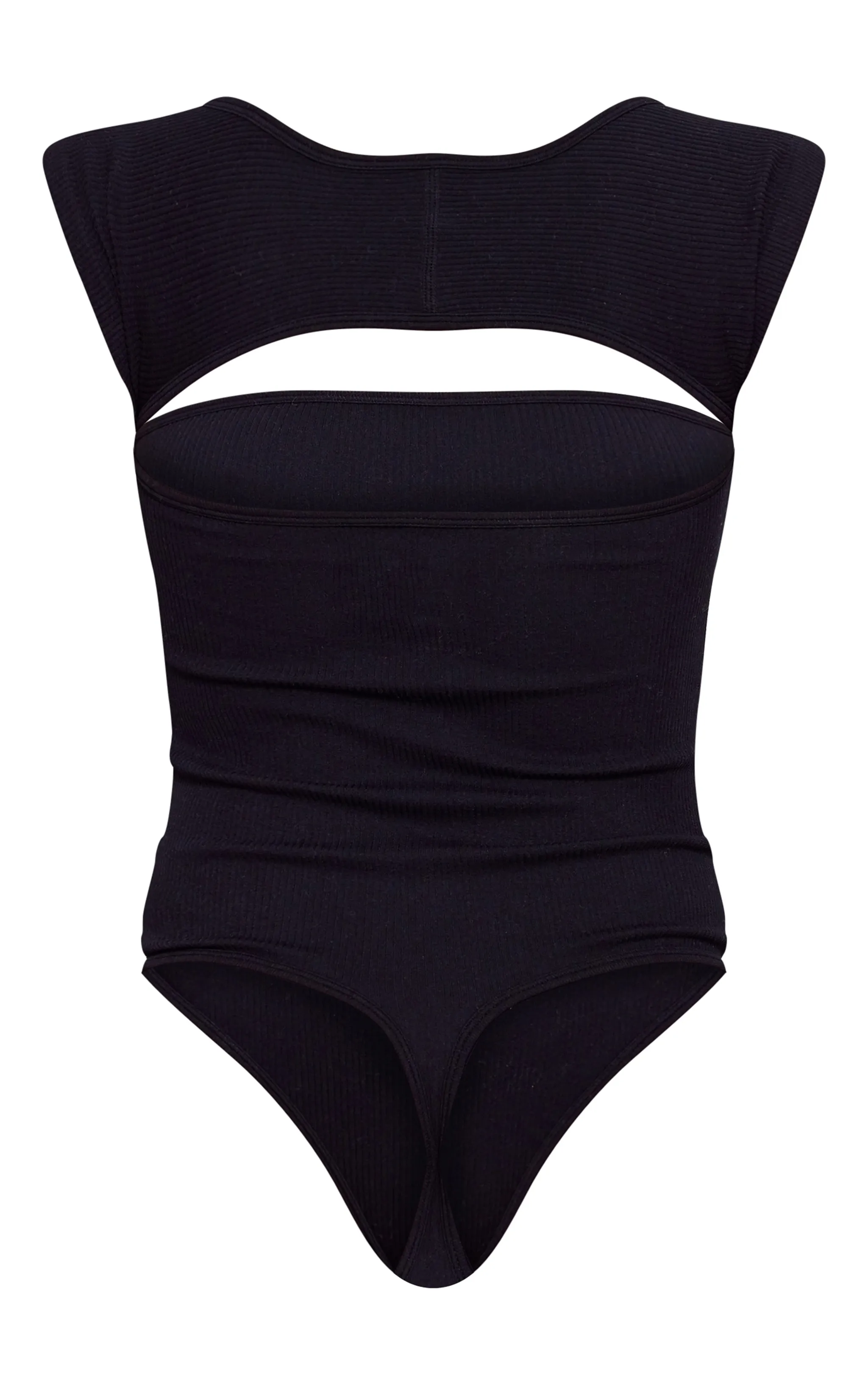 Black Contour Rib Cut Out Short Sleeve Bodysuit