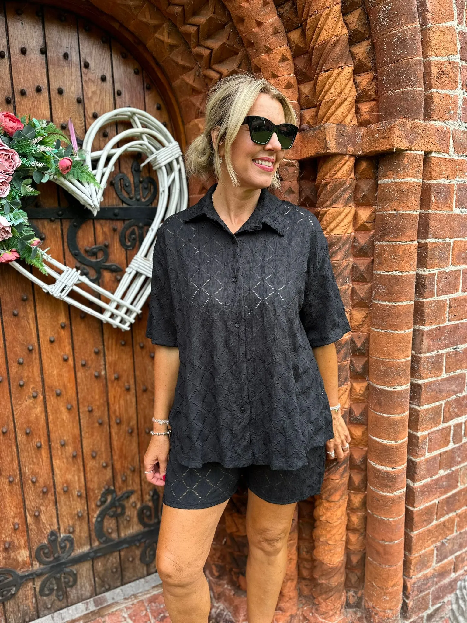 Black Diamond Short Sleeve Blouse Thalia