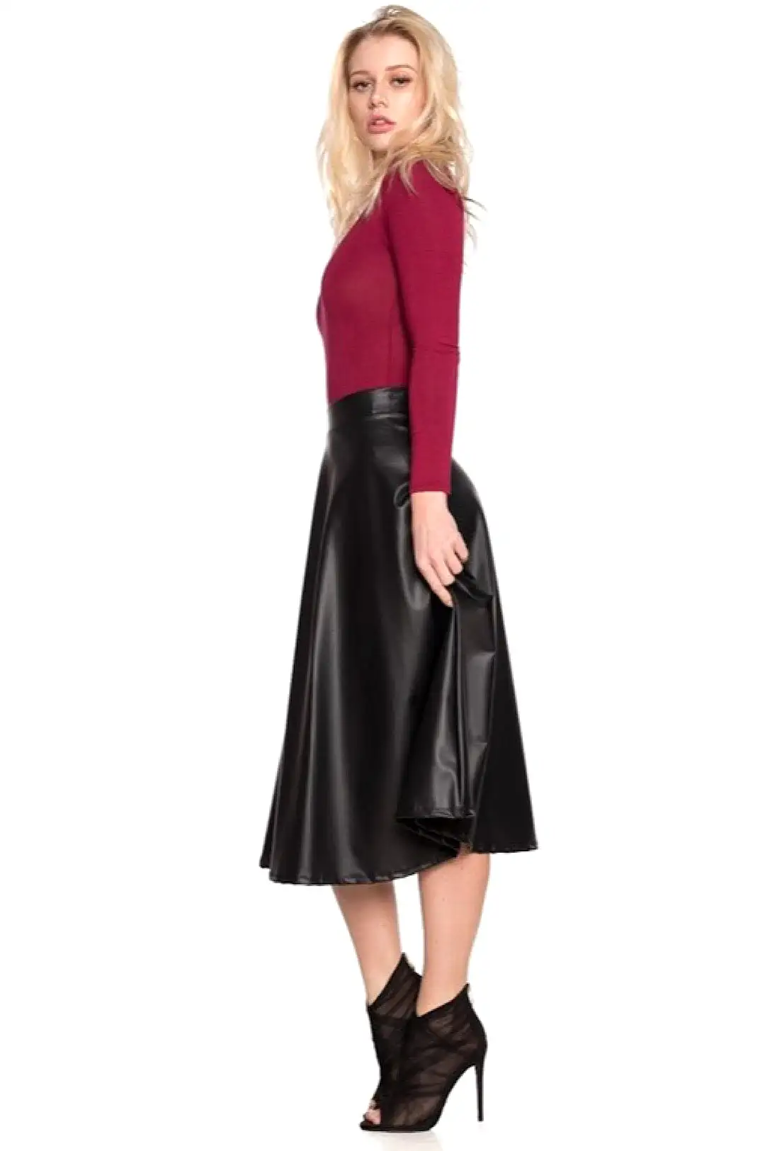 Black Faux Leather A-Line Skirt