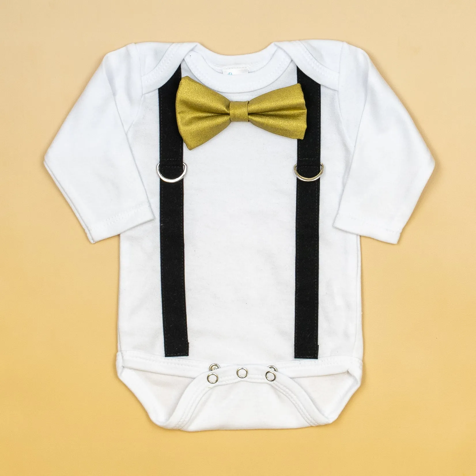 Black Suspender | Metallic Gold Bow Tie | Bodysuit