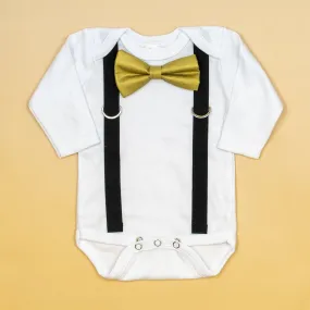 Black Suspender | Metallic Gold Bow Tie | Bodysuit