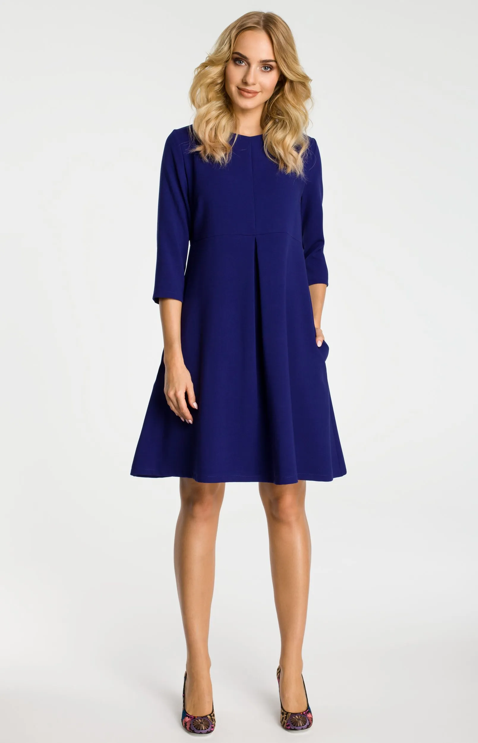 Blue A-line 3/4 sleeve dress