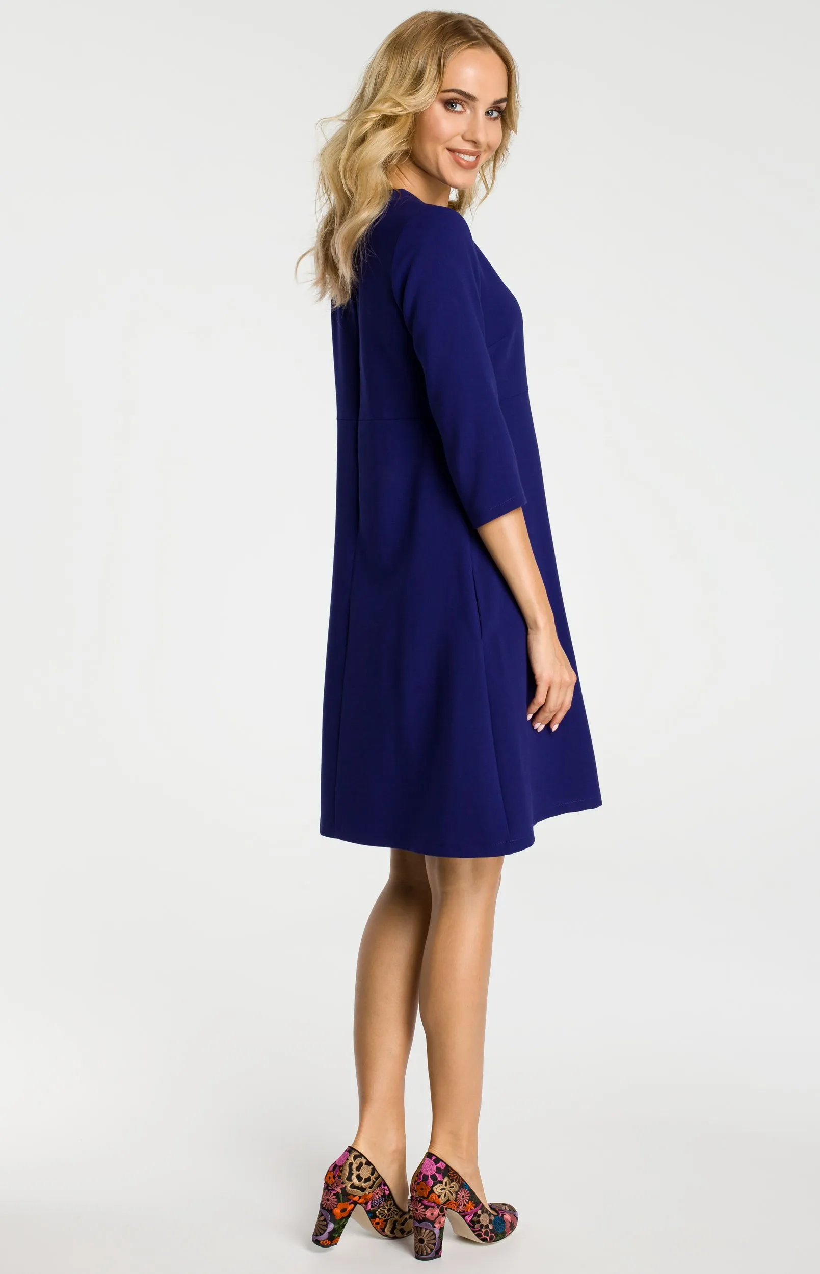 Blue A-line 3/4 sleeve dress