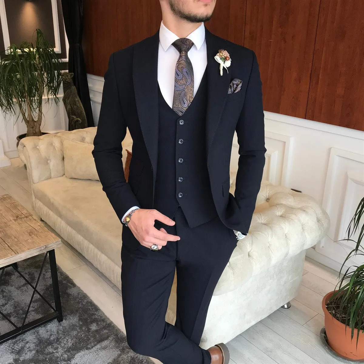 Bojoni Navy Slim-Fit Suit 3-Piece