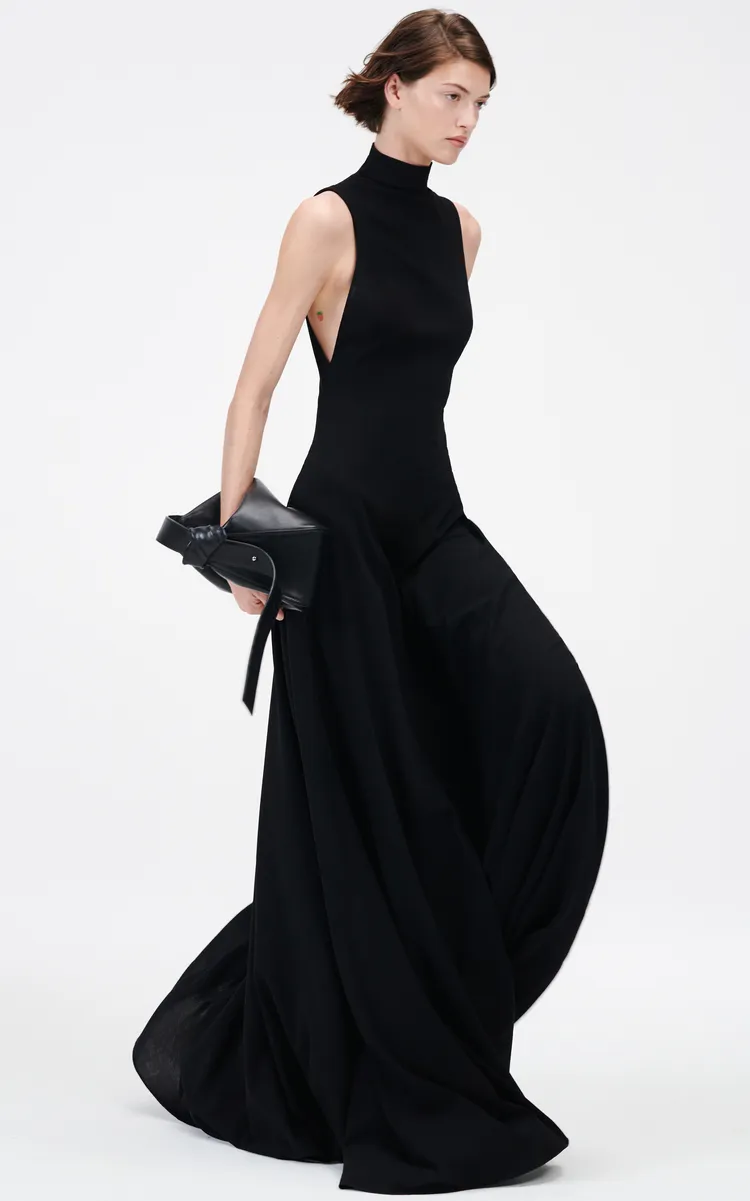 Brandon Maxwell The Aurora Mock Neck Stretch-Crepe Maxi Dress