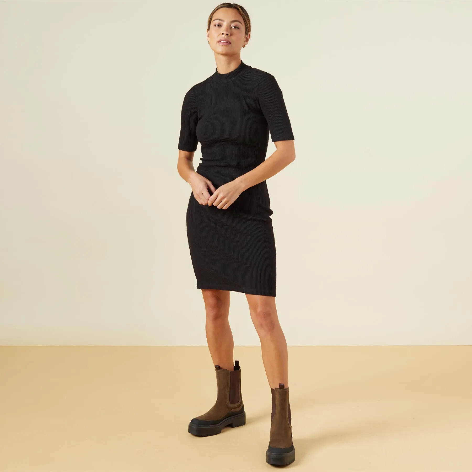 Brushed Rib Mock Neck Dress