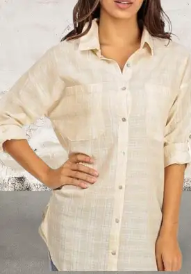 Button up cuffed quarter sleeve shirt