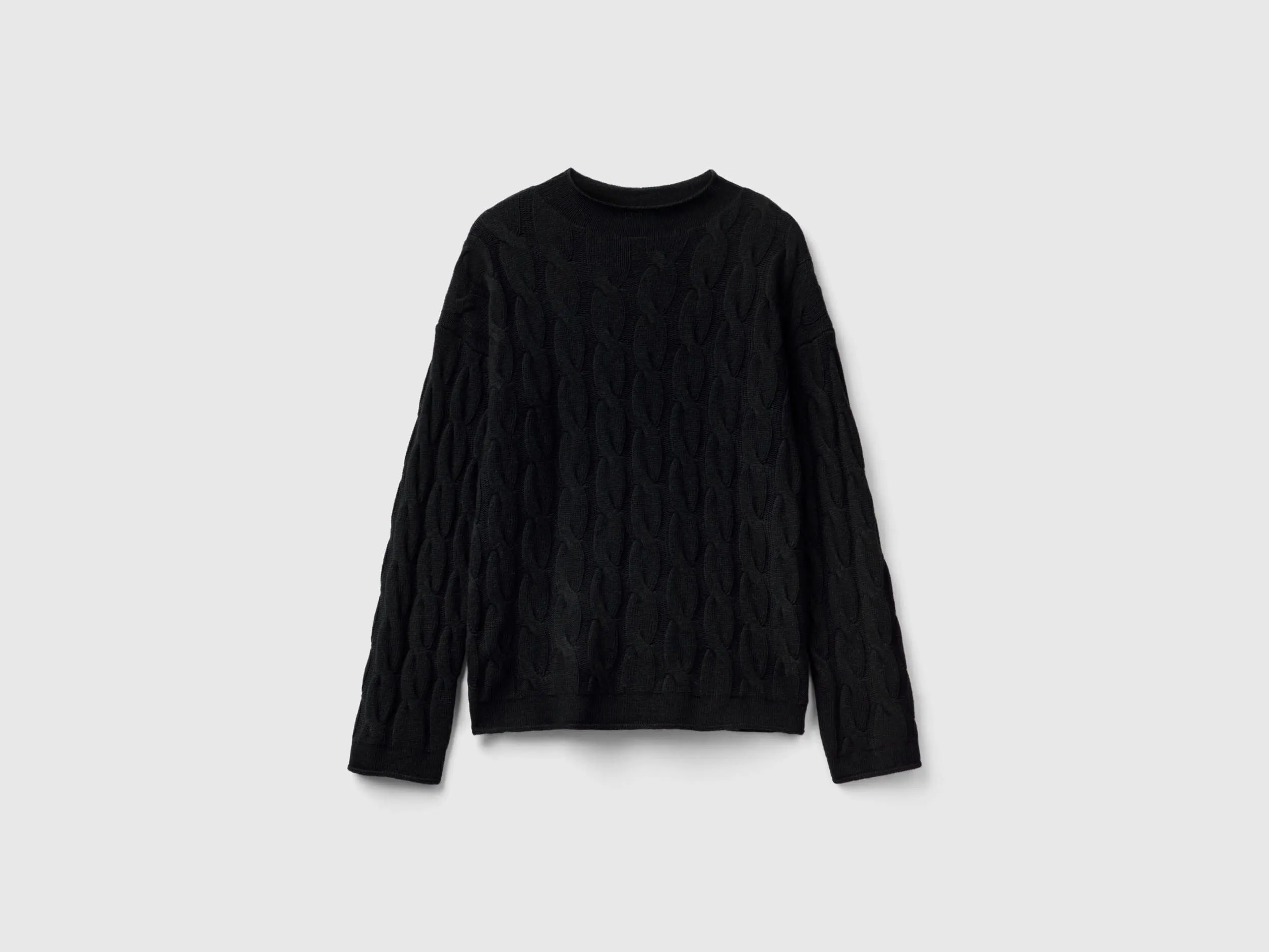 Cable knit sweater - Black | Benetton