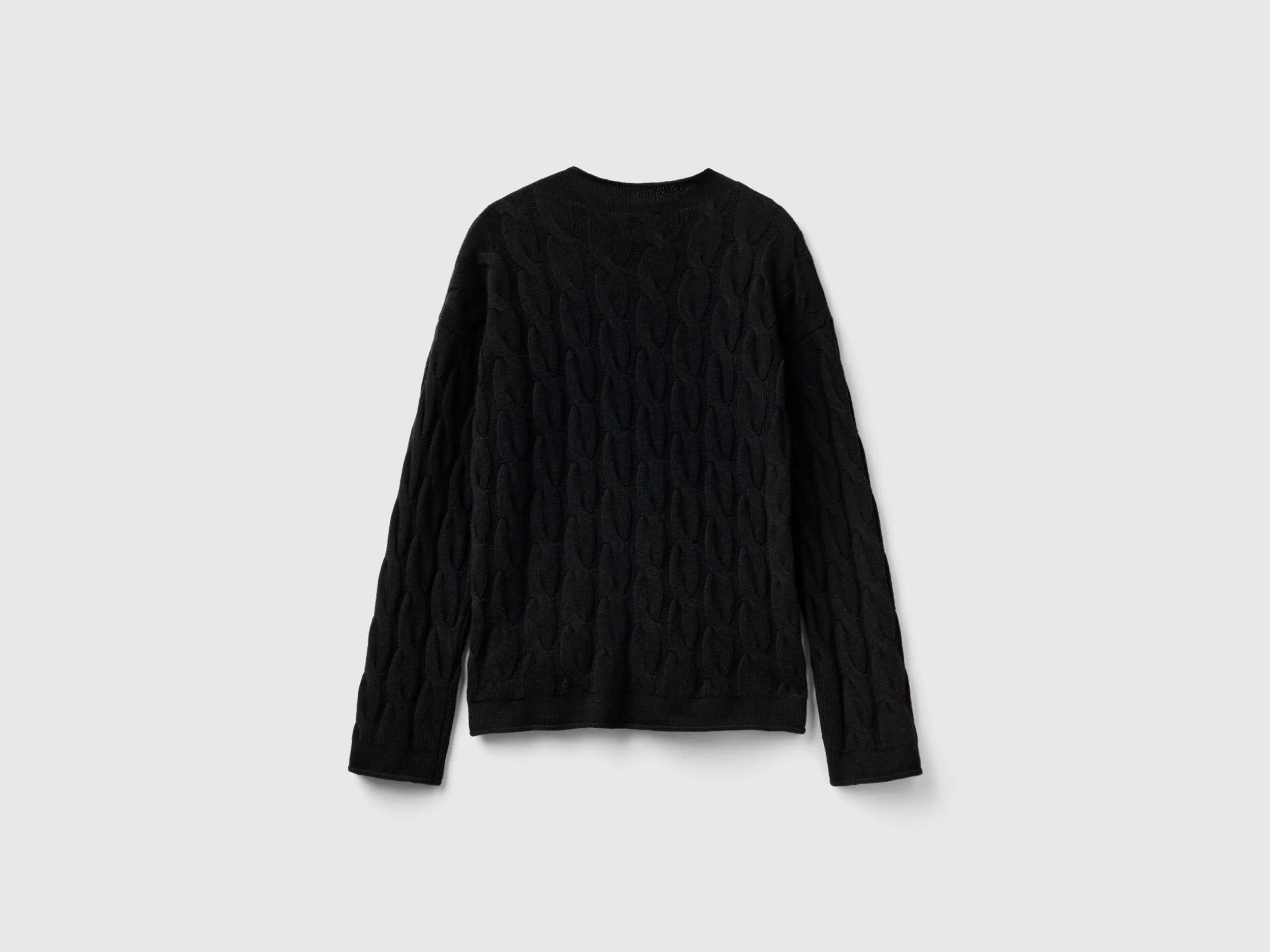 Cable knit sweater - Black | Benetton