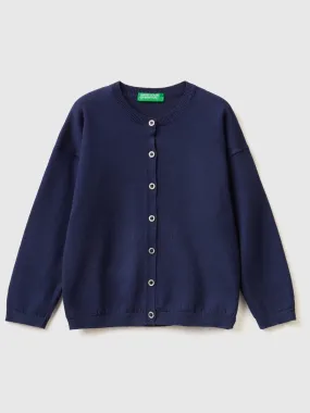 Cardigan with glittery buttons - Dark Blue | Benetton