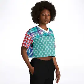 Cerulean Plaid Paisley Crop Jersey