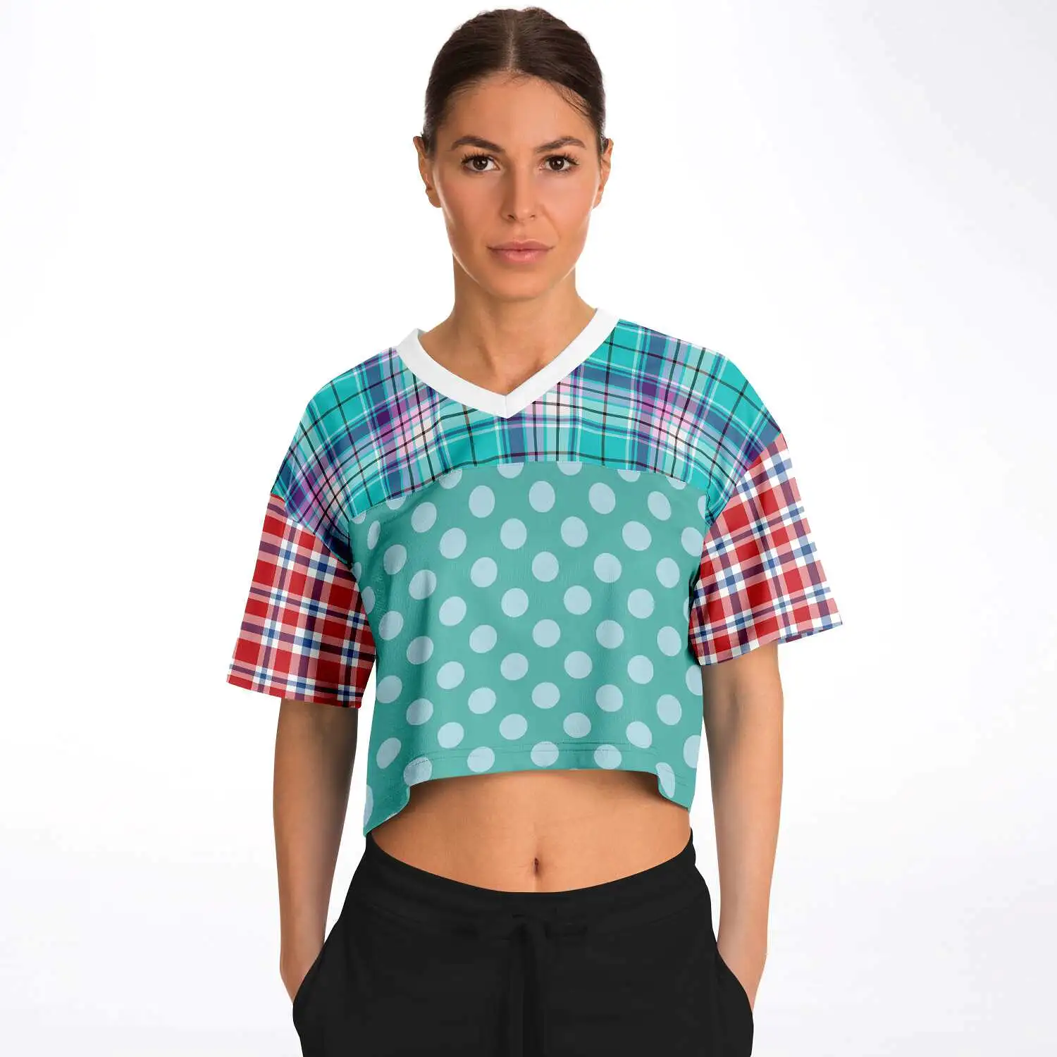 Cerulean Plaid Paisley Crop Jersey