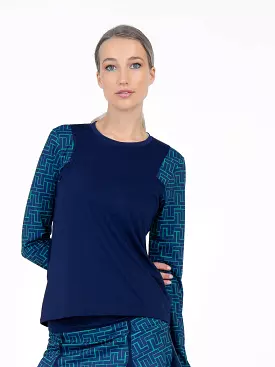 Colorblock Active Sofia Long Sleeve Crew Neck - Ink/Ink Tessel