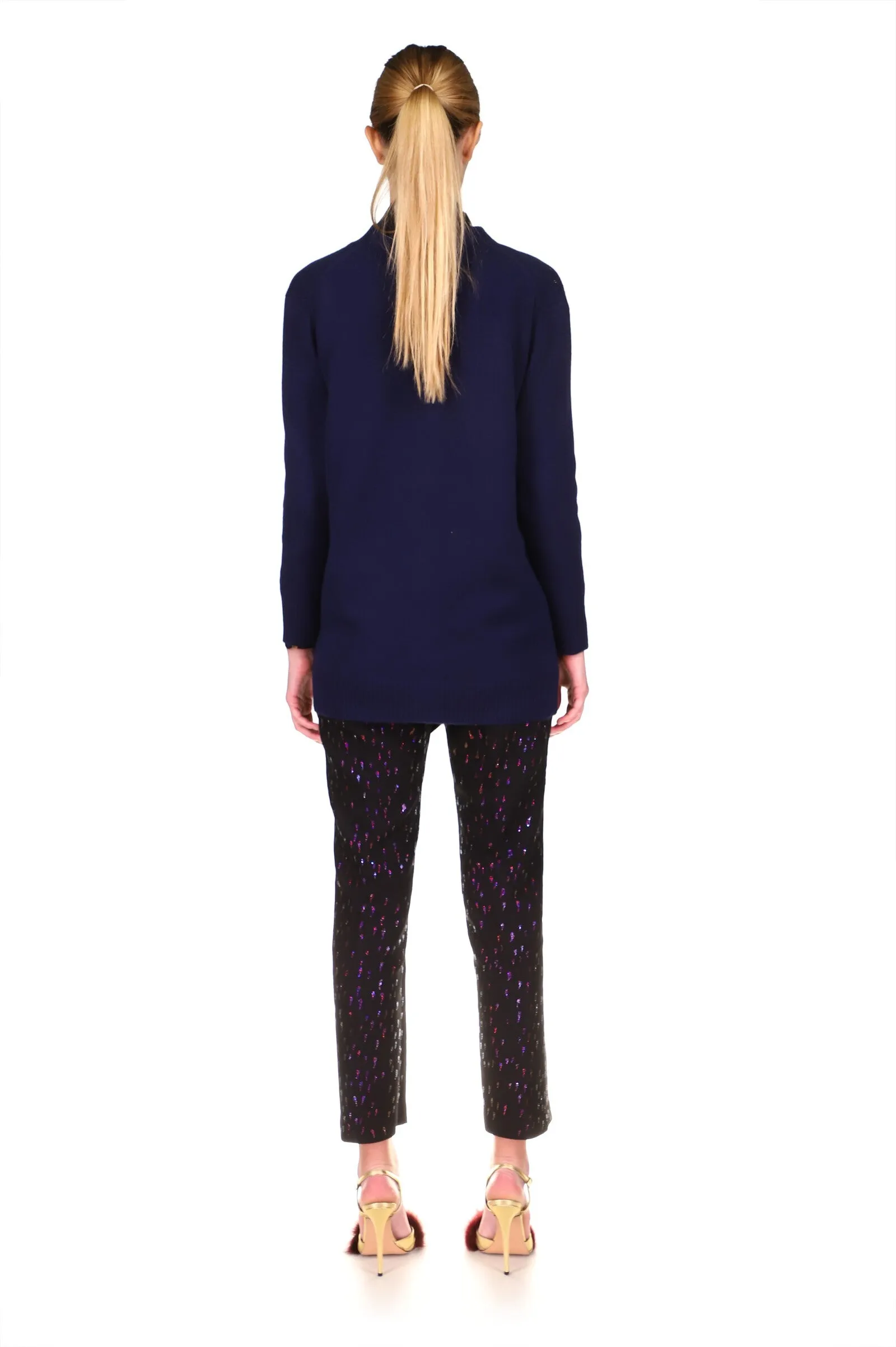 CRYSTAL ‘OIL SLICK' NAVY CASHMERE LONG CARDIGAN