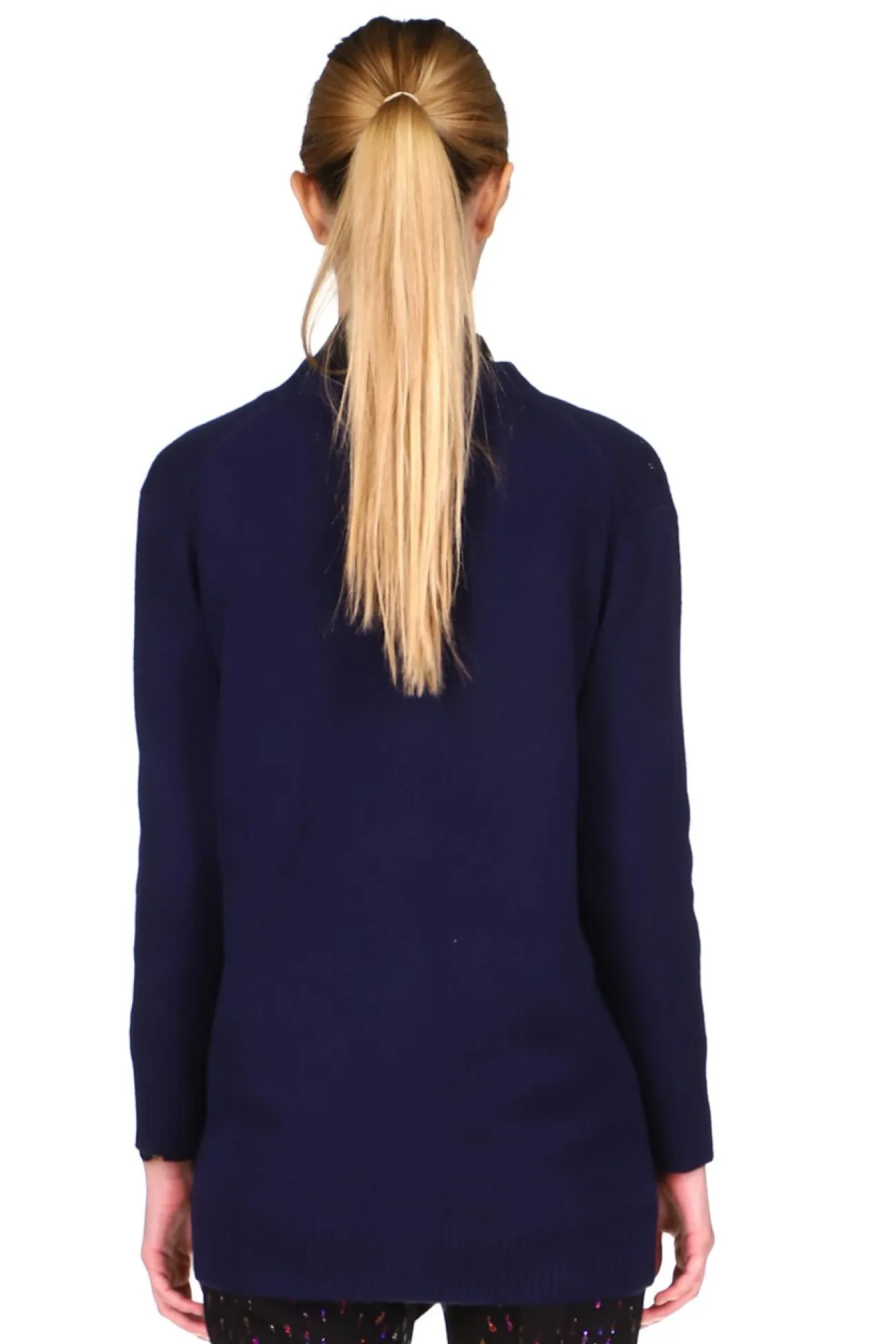 CRYSTAL ‘OIL SLICK' NAVY CASHMERE LONG CARDIGAN