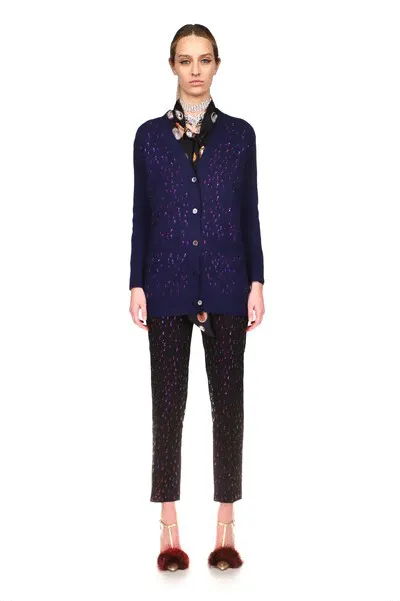 CRYSTAL ‘OIL SLICK' NAVY CASHMERE LONG CARDIGAN