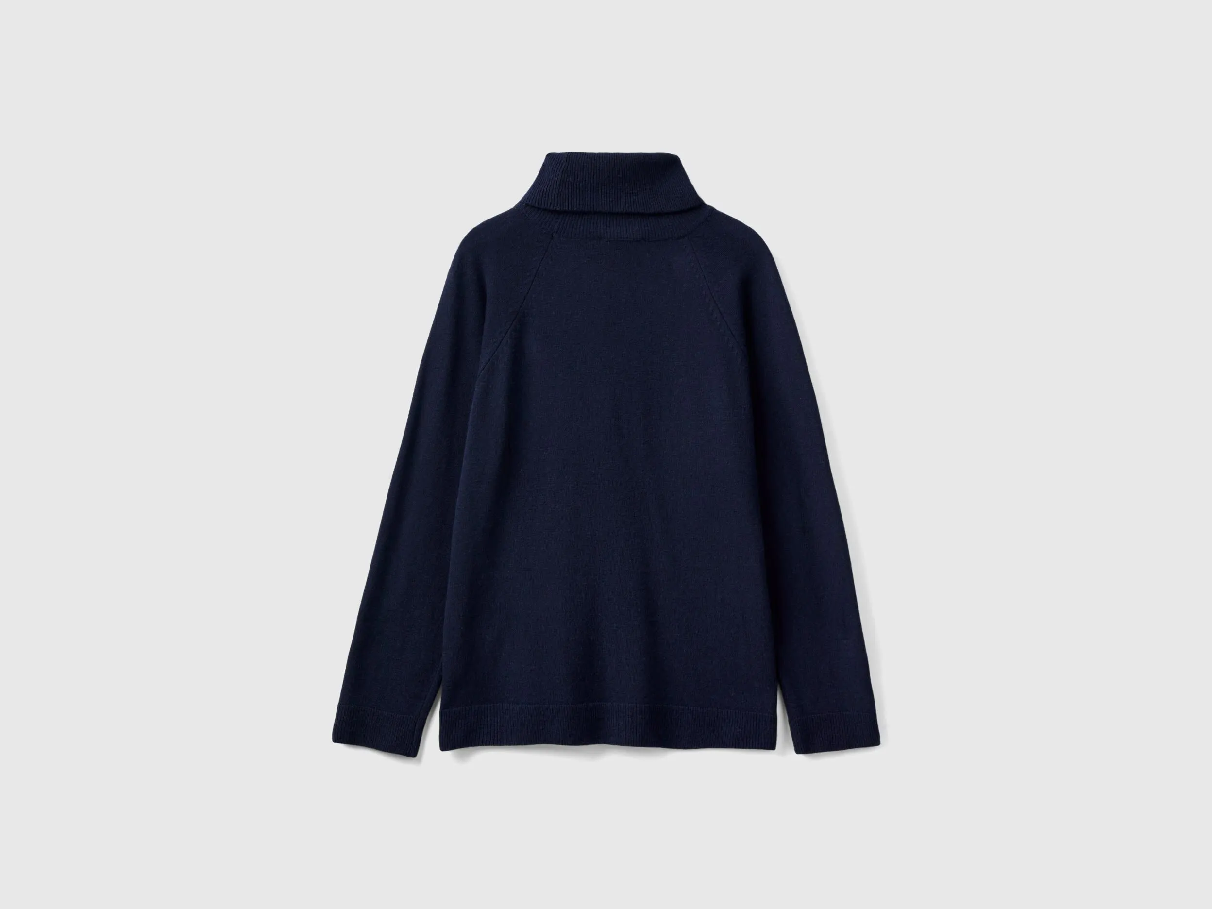 Dark blue turtleneck sweater in cashmere and wool blend - Dark Blue | Benetton