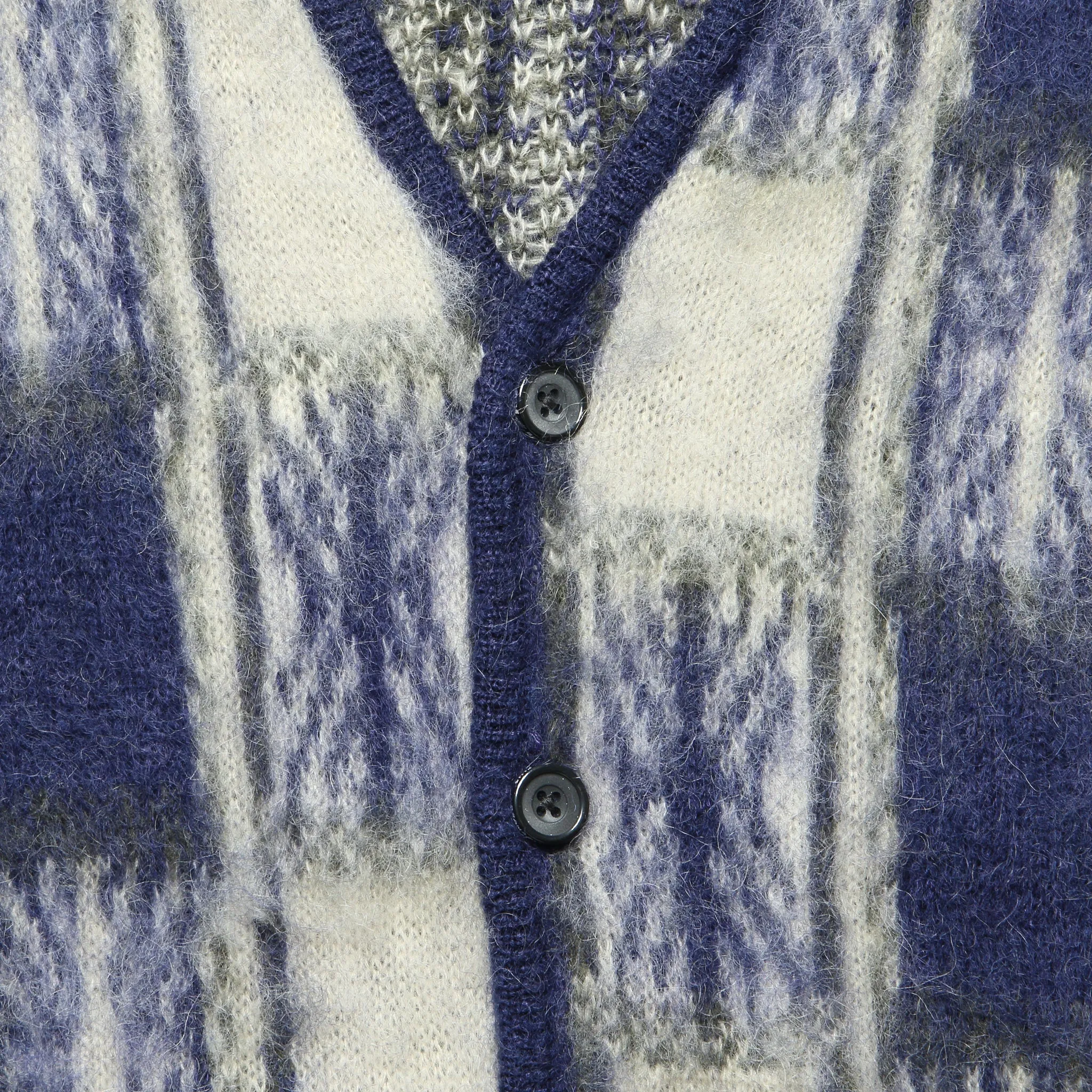 Double Jacquard Check Pattern Cardigan - Navy