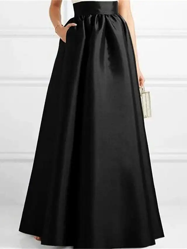 Elegant Satin A-Line Maxi Skirt with Pockets in Green, Black, and Red for Fall & Winter Parties (M L XL)