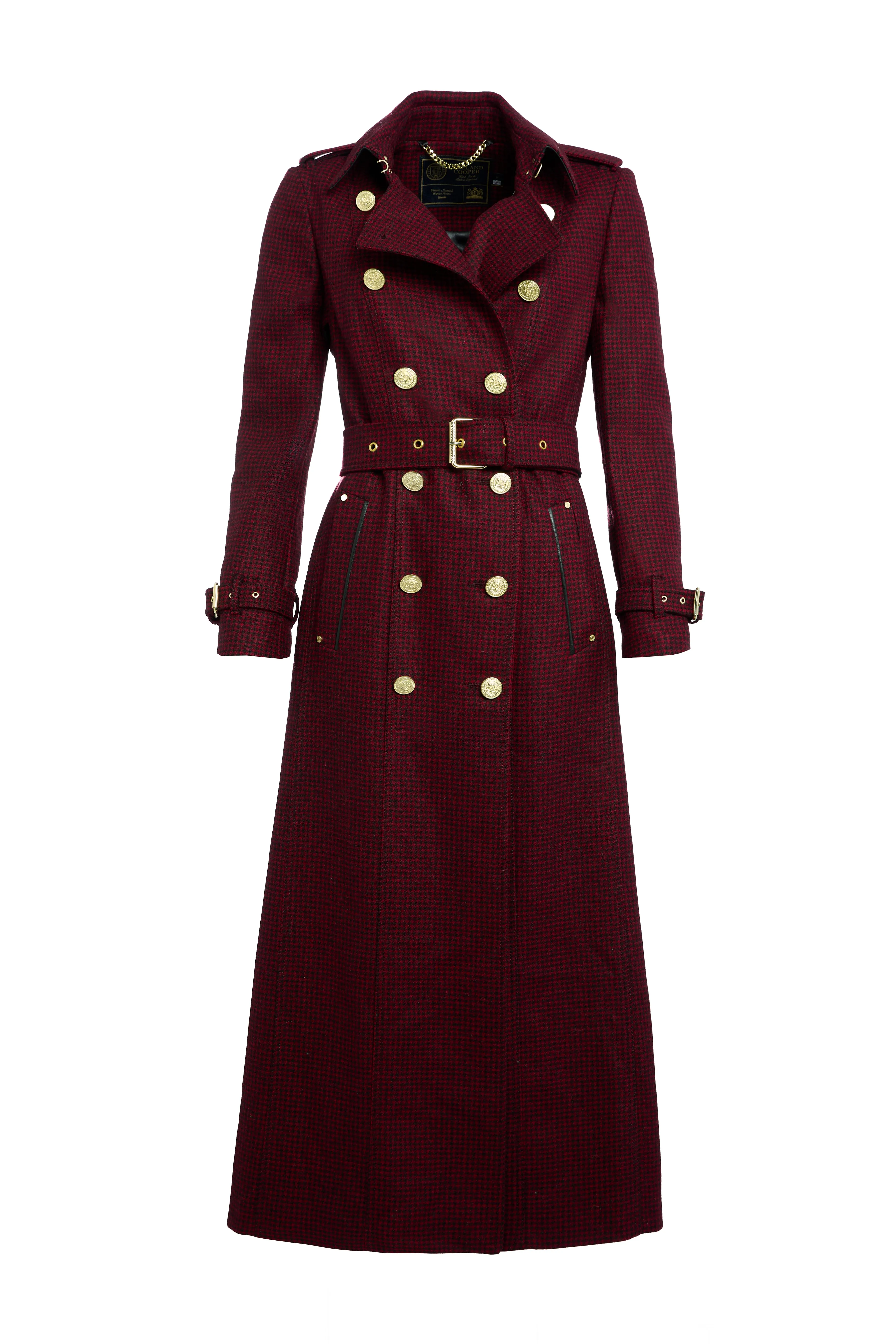 Full Length Marlborough Trench Coat (Red Houndstooth)