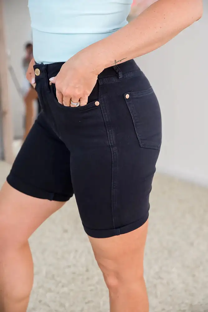 Fun in Navy Tummy Control Judy Blue Bermuda Shorts