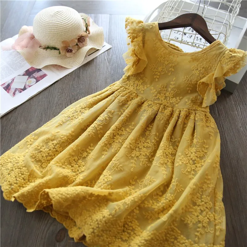 Girls Rainbow Princess Dress Summer Sequins Kids Clothing Puff Short Sleeve Elegant Mesh Tulle Children Party Tutu Ball Gown