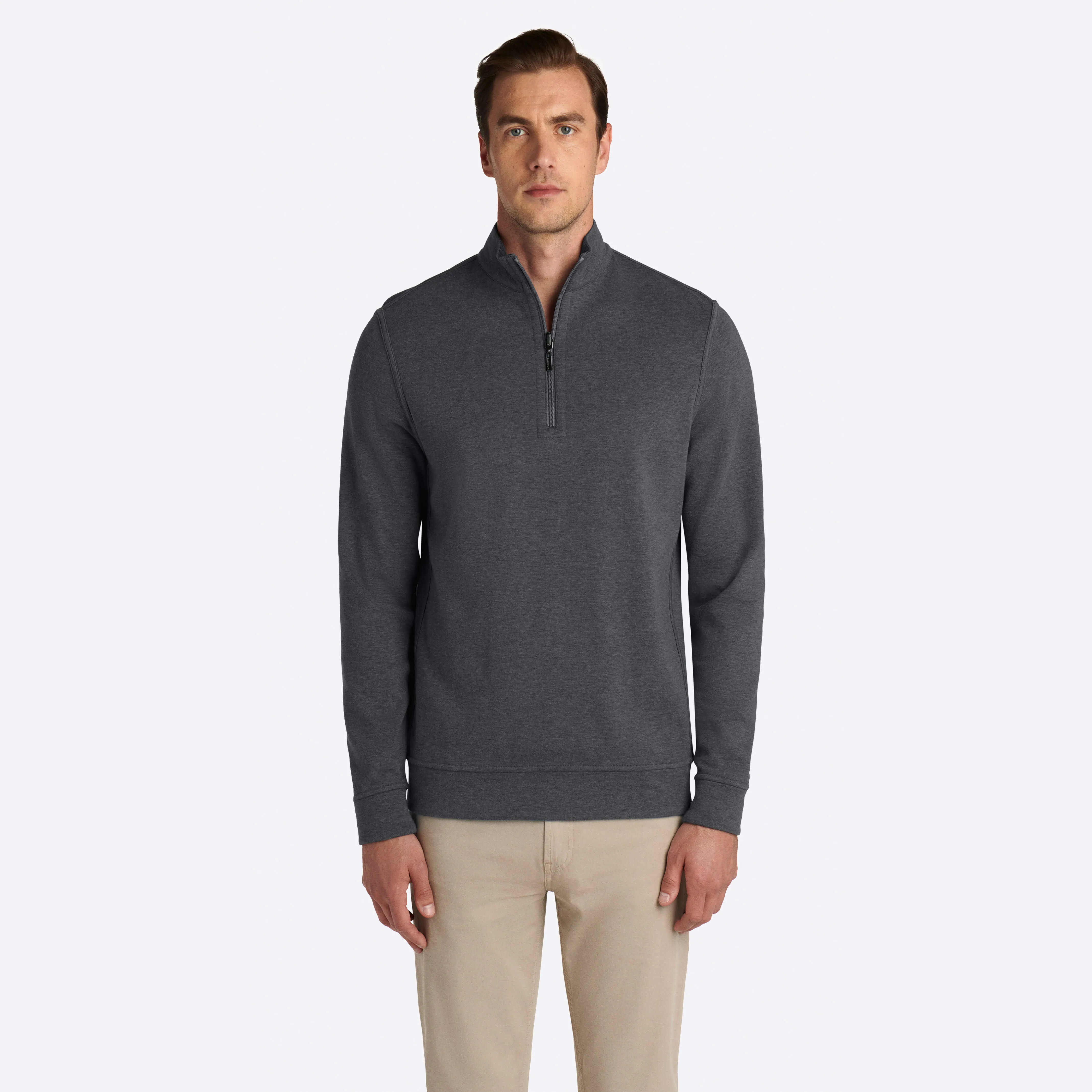 Heather and Bird's Eye Reversible Quarter Zip Mock Neck