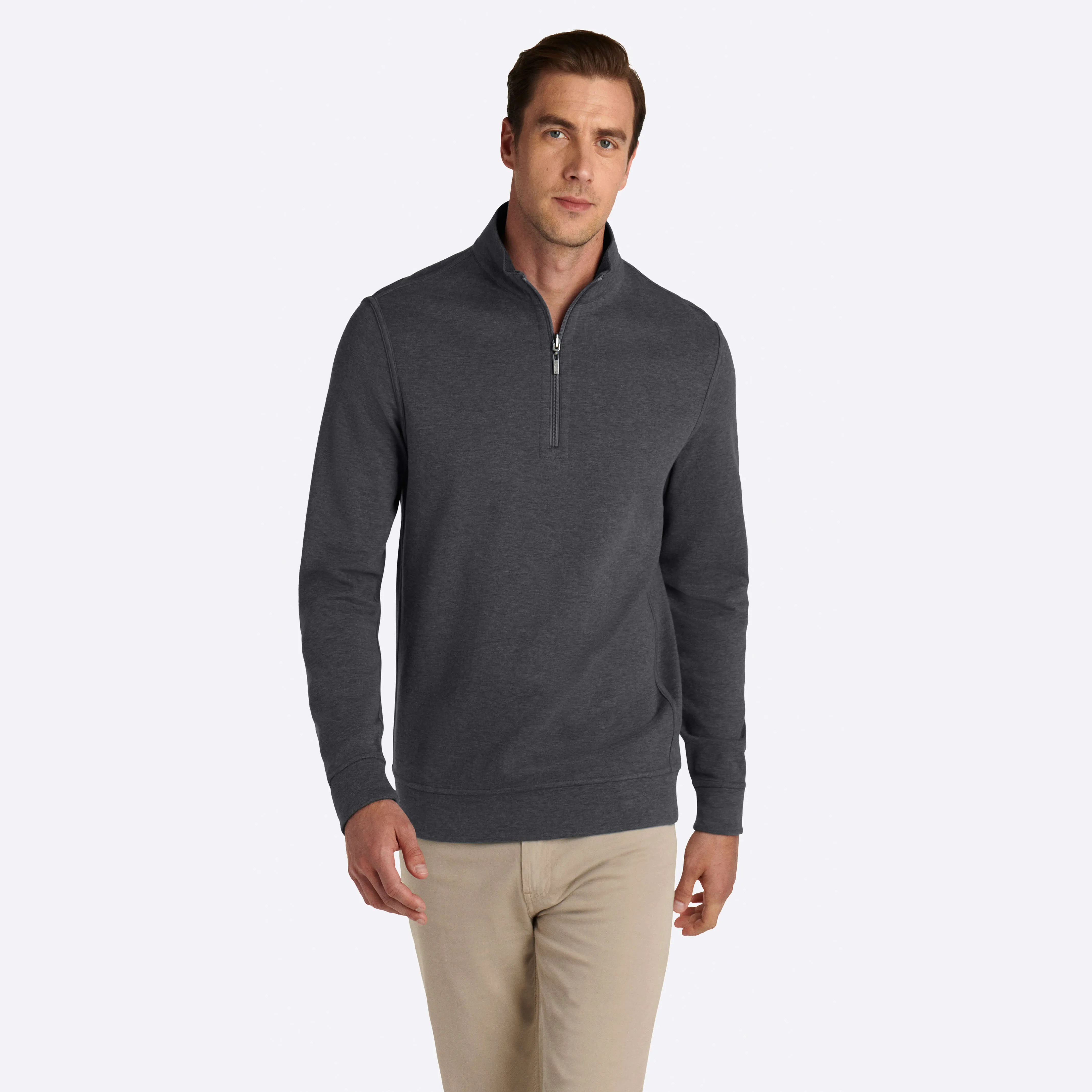 Heather and Bird's Eye Reversible Quarter Zip Mock Neck