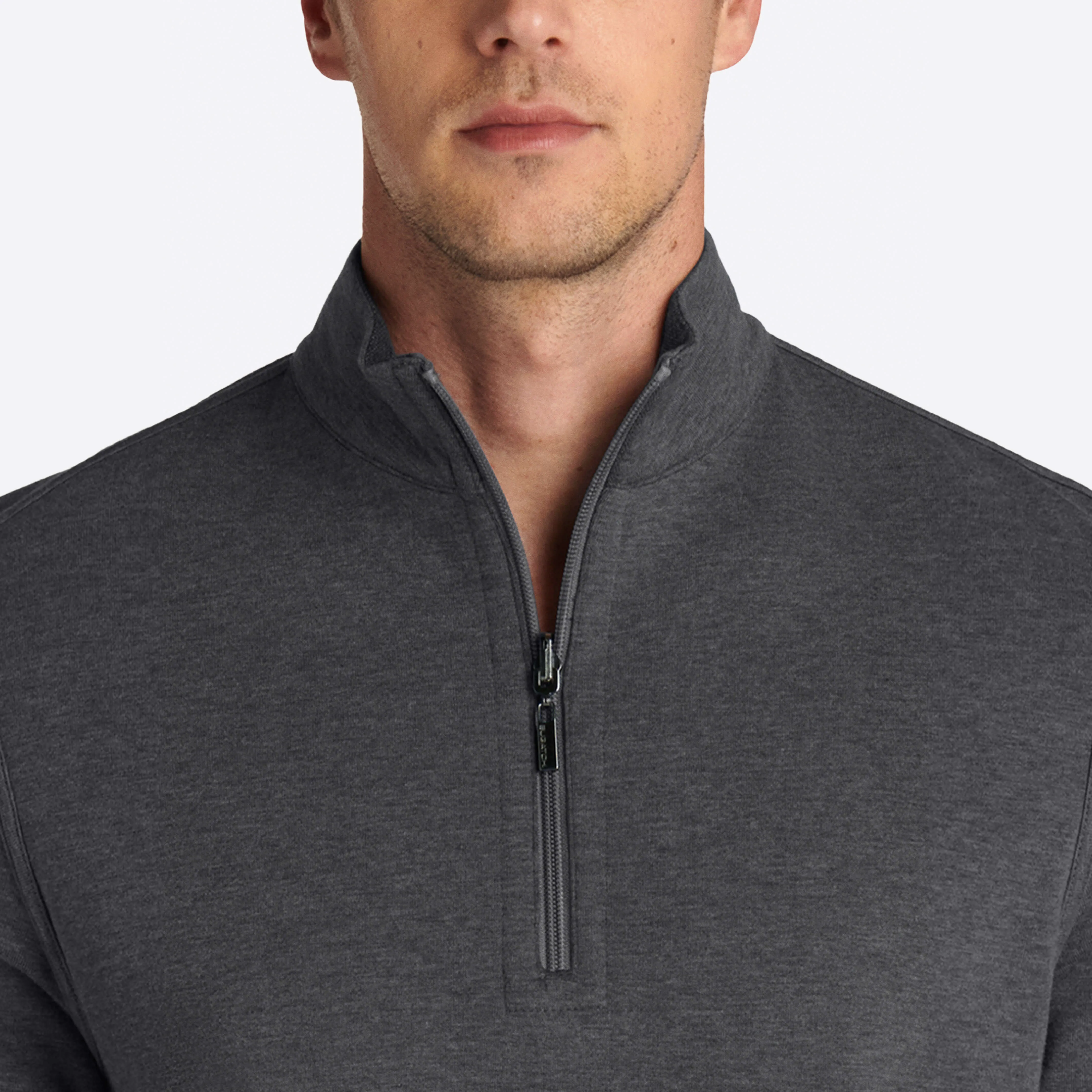 Heather and Bird's Eye Reversible Quarter Zip Mock Neck