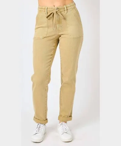 Judy Blue Double Cuff Joggers In Khaki