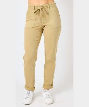 Judy Blue Double Cuff Joggers In Khaki