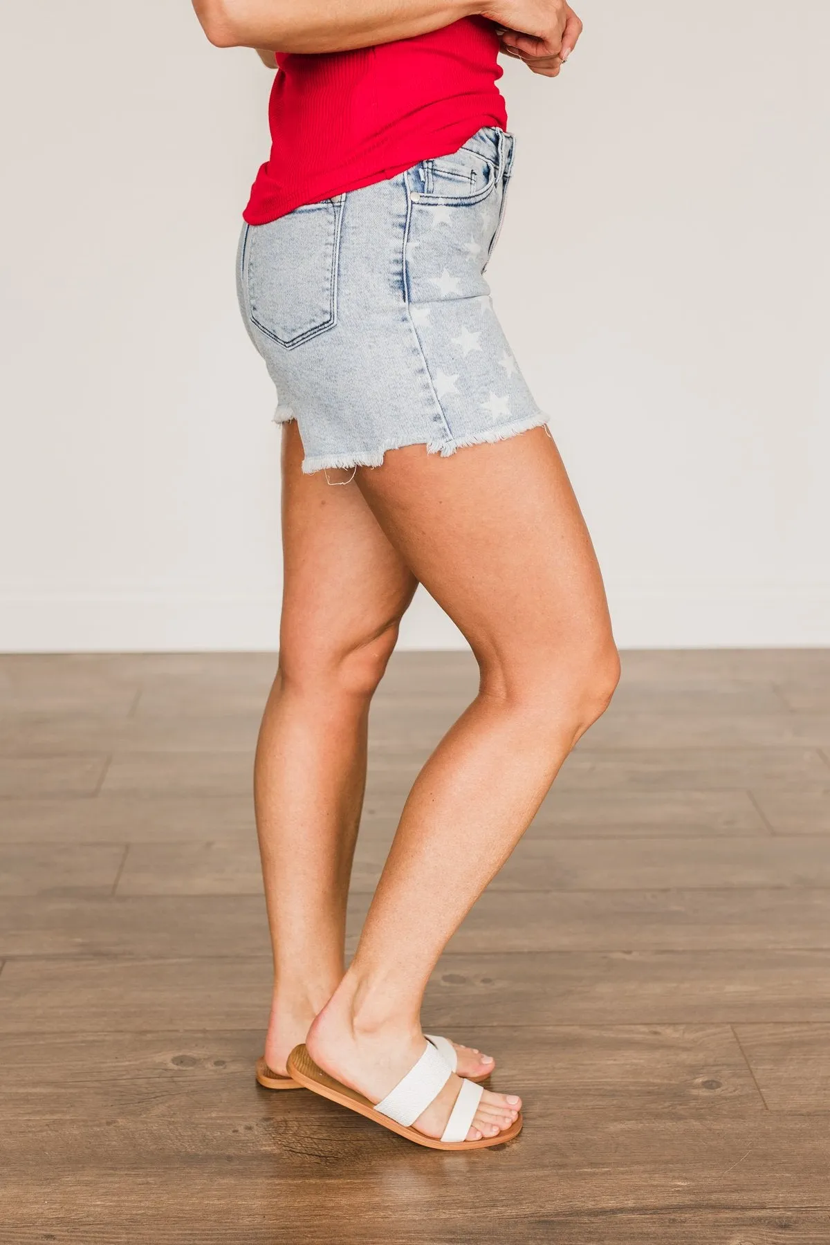 Judy Blue Frayed Hem Shorts- USA Flag Print